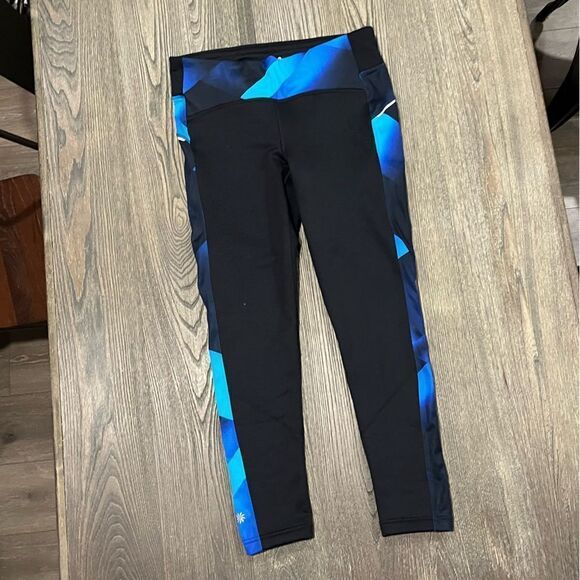 Athleta Pants - Athleta Womens Power Lift Tight Fleece Lined High Rise Printed Black Blue Size L
